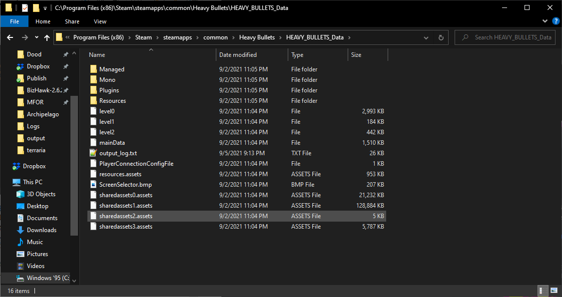 Heavy Bullets Data Directory in Window's Explorer