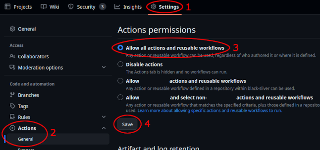 Github actions example