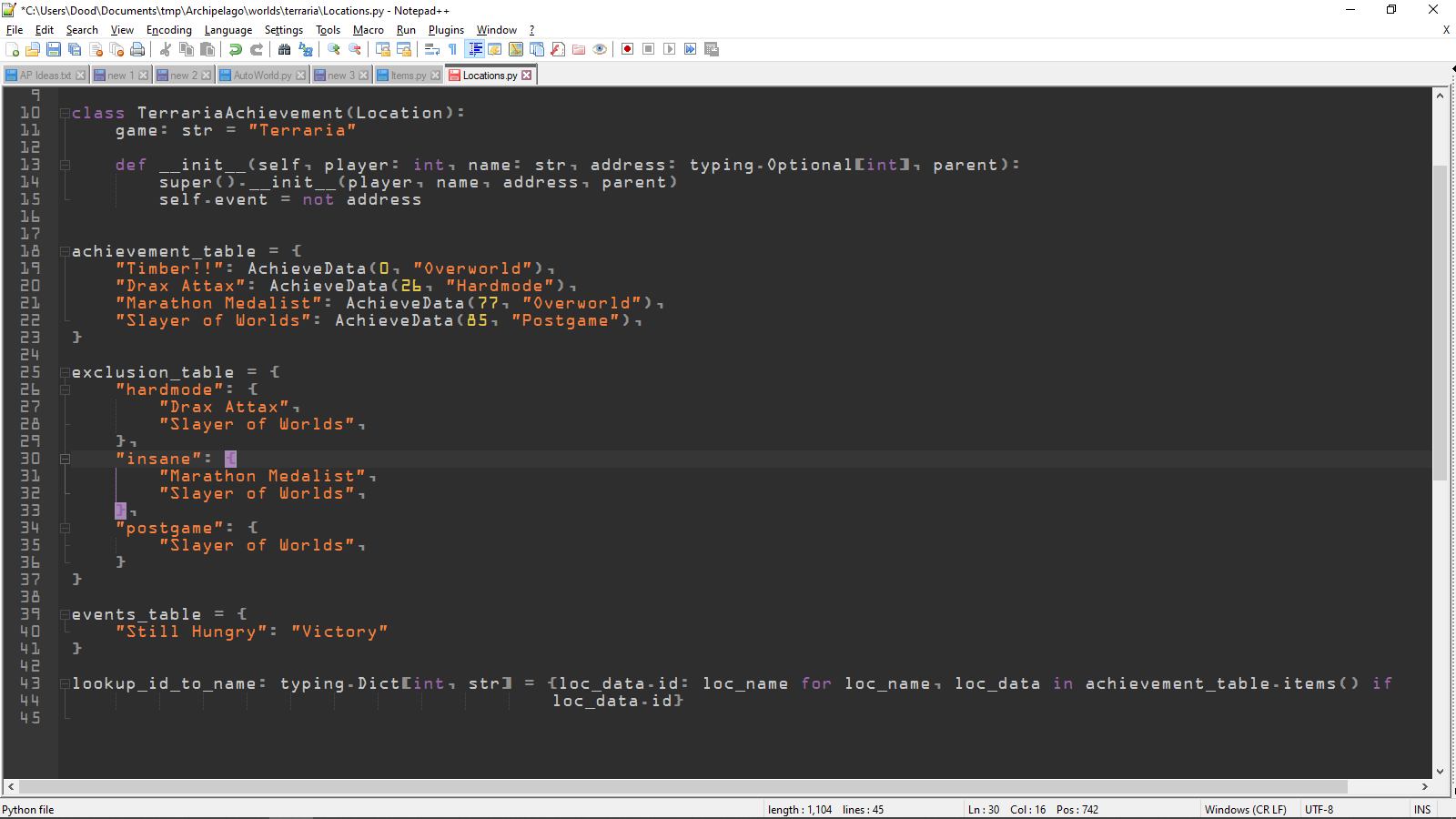 Example Locations.py file open in Notepad++
